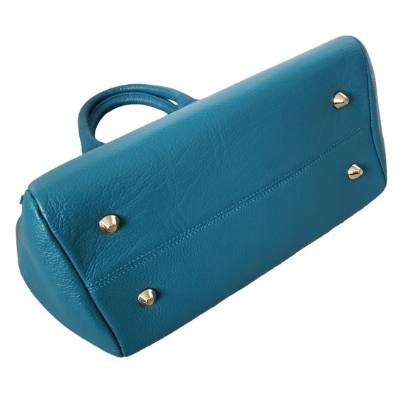 Onna Ehrlich Leather Satchel Bag Gold Details Jewel Teal Tone Like New - Picture 5 of 15